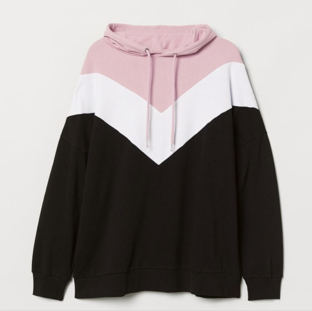 Pink Black Colorblock Hoodie